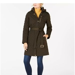 Michael kors petite quilted belted jacket with hood